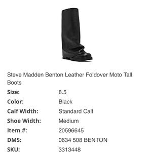 Steve Madden Benton Leather Fold Over Moto Tall Boots Black